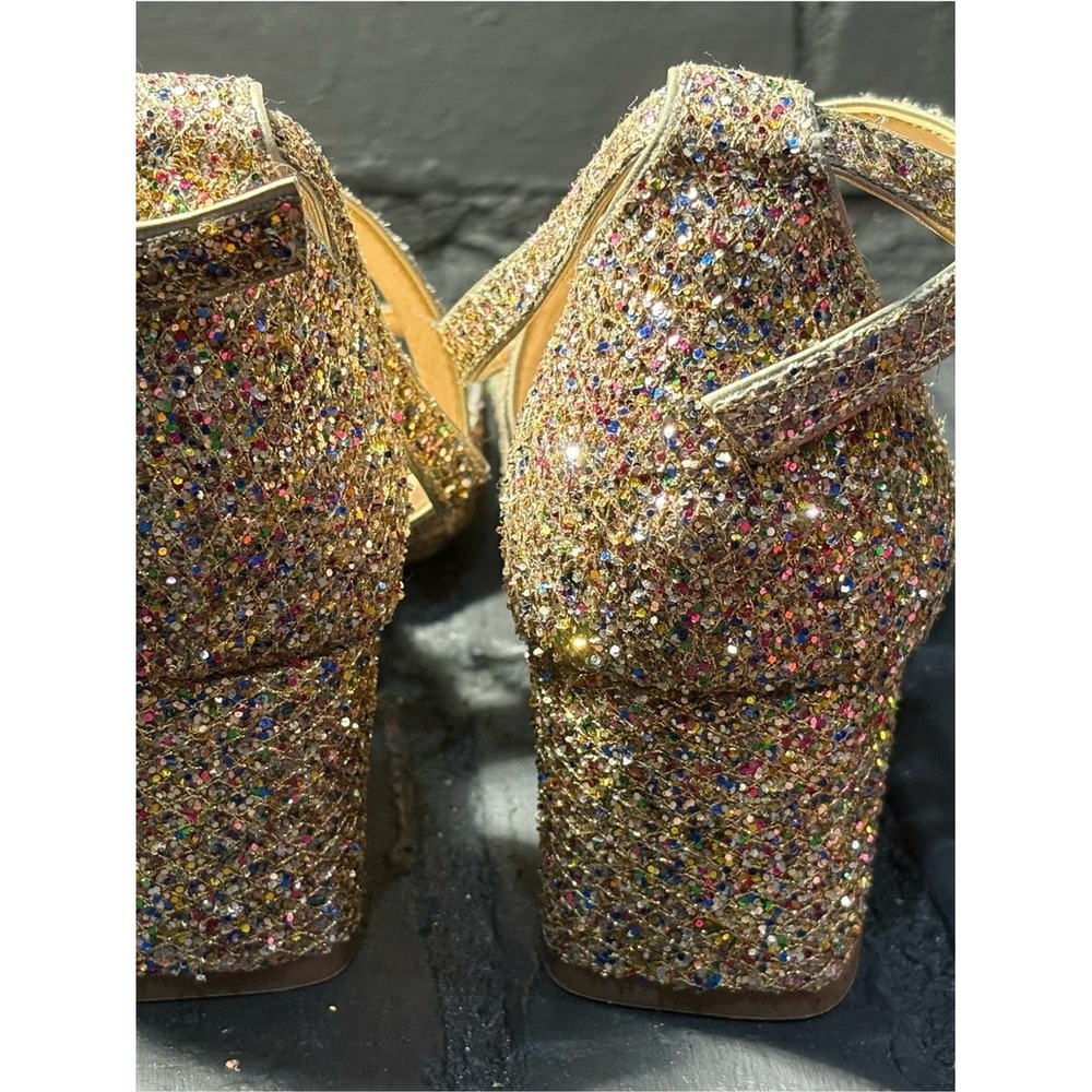 Alex Marie Gold Multi Color Glitter Block Heel Ankle Strap Sandals Womens 9M - Picture 6 of 7